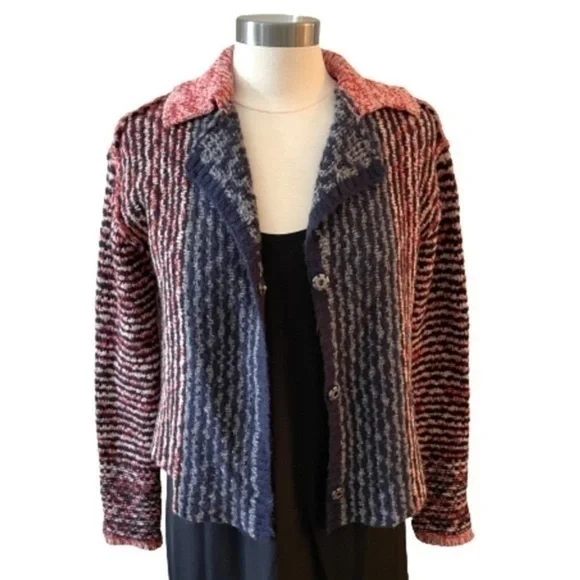 Free People Open Back 3 Snap Front Closure 75% Wool Knit Cardigan Sweater Medium - Picture 8 of 16